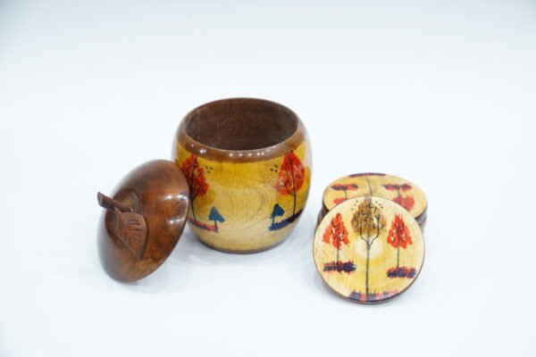 Apple-Shaped Wooden Tea Coaster – Stylish & Eco-Friendly
