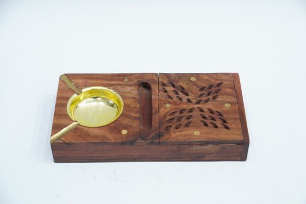 Artisan Wooden Incense Holder – Crafted Elegance with Brass Detail