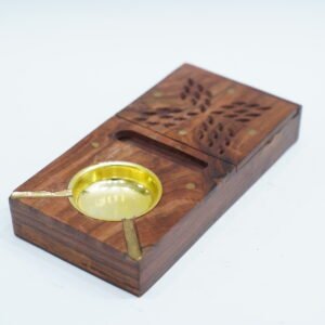 Artisan Wooden Incense Holder – Crafted Elegance with Brass Detail