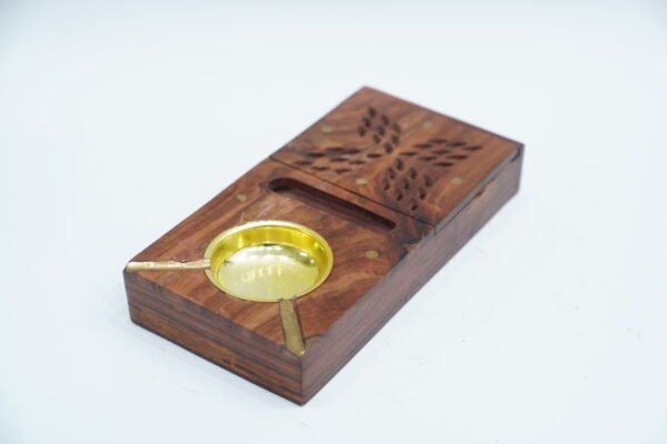 Artisan Wooden Incense Holder – Crafted Elegance with Brass Detail