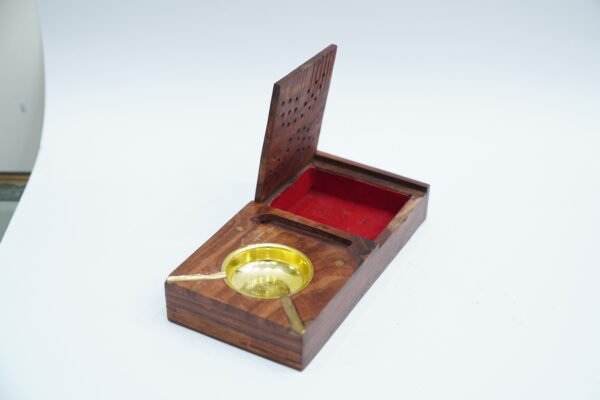 Artisan Wooden Incense Holder – Crafted Elegance with Brass Detail