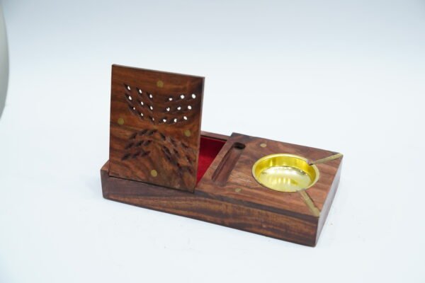 Artisan Wooden Incense Holder – Crafted Elegance with Brass Detail