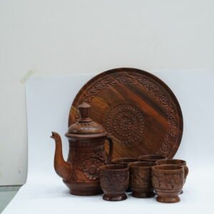 Handcrafted Wooden Tea Set – Elegant and Traditional Carved Design