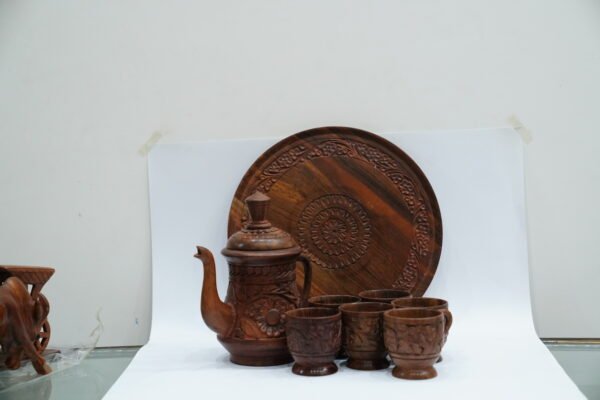 Handcrafted Wooden Tea Set – Elegant and Traditional Carved Design