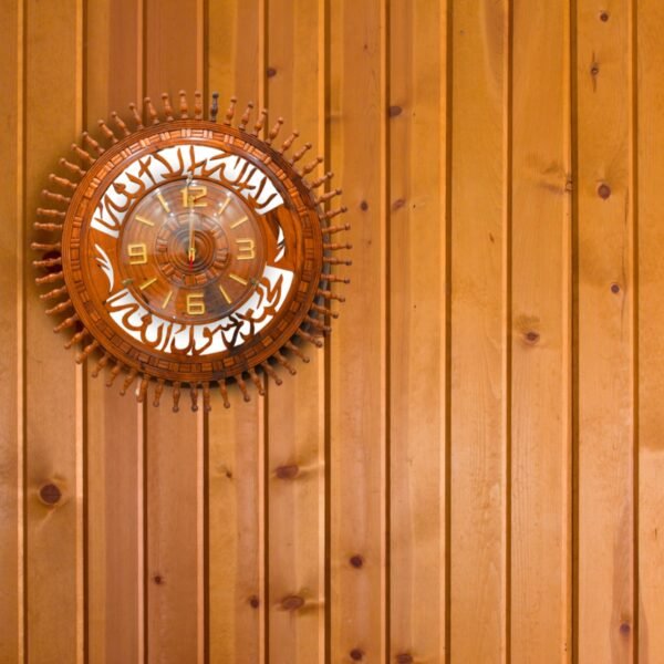 Handcrafted Wooden Wall Clock – Arabic Calligraphy